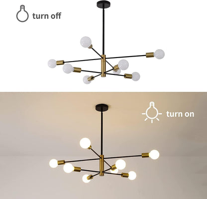 Sputnik Chandelier Modern Industrial, 8-Light , Black & Gold