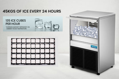 POLYCOOL Commercial Ice Maker Machine, up to 45kg/24hr, Donper Compressor, Undercounter, Freestanding