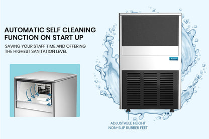 POLYCOOL Commercial Ice Maker Machine, up to 60kg/24hr, Donper Compressor, Undercounter, Freestanding