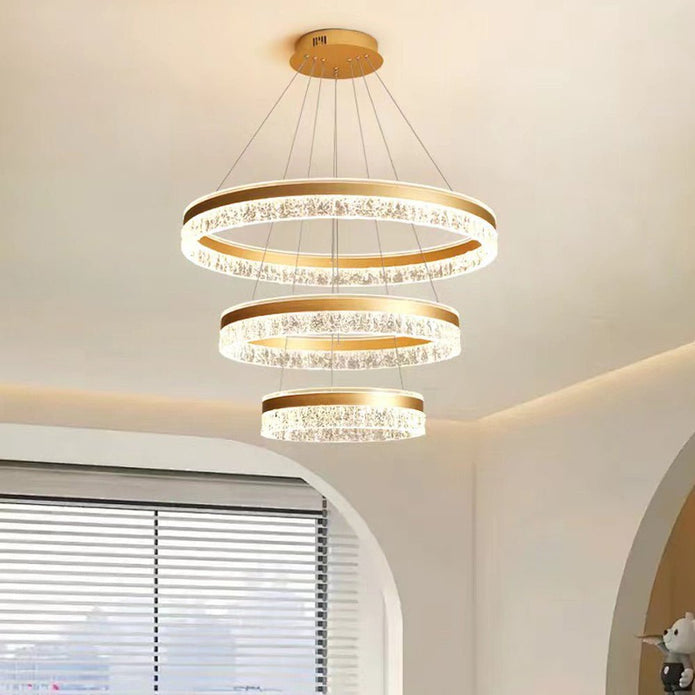 Gold 3 Rings 180W Modern Luxury Ring Pendant Light Adjustable Water Ripple LED Chandelier