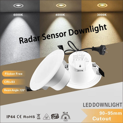 1 PCS NEW RADAR SENSOR LED DOWNLIGHT KIT 90MM 10W NON DIM 3 COLOR IN 1 WARM WHITE COOL WHITE DAY LIGHT TRI COLOR 3000/4000/6000