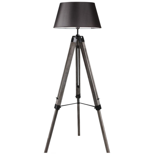 LARGE TRIPOD FLOOR LAMP Linen Shade Modern Light Retro Vintage Wooden