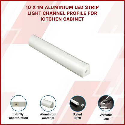 10 x 1M Aluminium LED Strip Light Channel Profile for Kitchen Cabinet