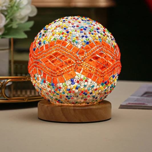 Wavy Orange Handmade Mosaic Glass Lamp - Vibrant Decorative Table Light