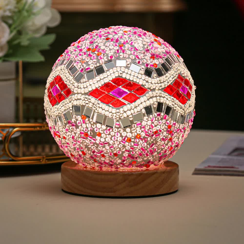 Pink Diamond Pattern Handmade Mosaic Glass Lamp - Vibrant Decorative Table Light