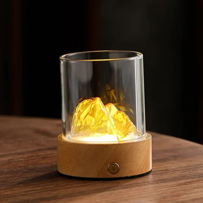 Gold LED Glass Night Light with Mountain Design, USB Rechargeable