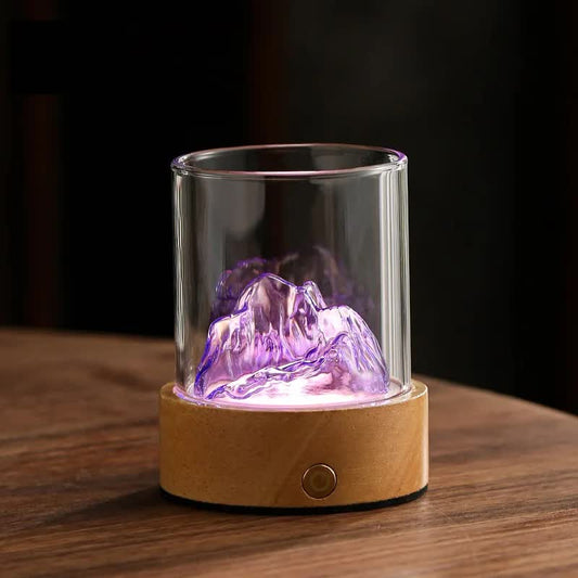 Purple LED Glass Night Light with Mountain Design, USB Rechargeable