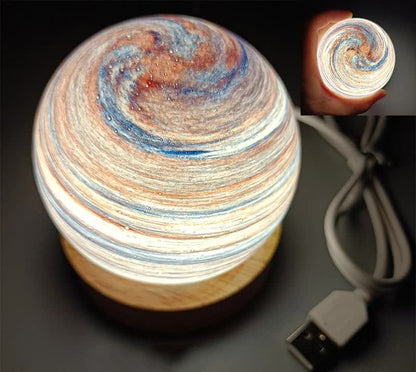 Evening Glow LED Planet Night Light with Wooden Base, USB Rechargeable