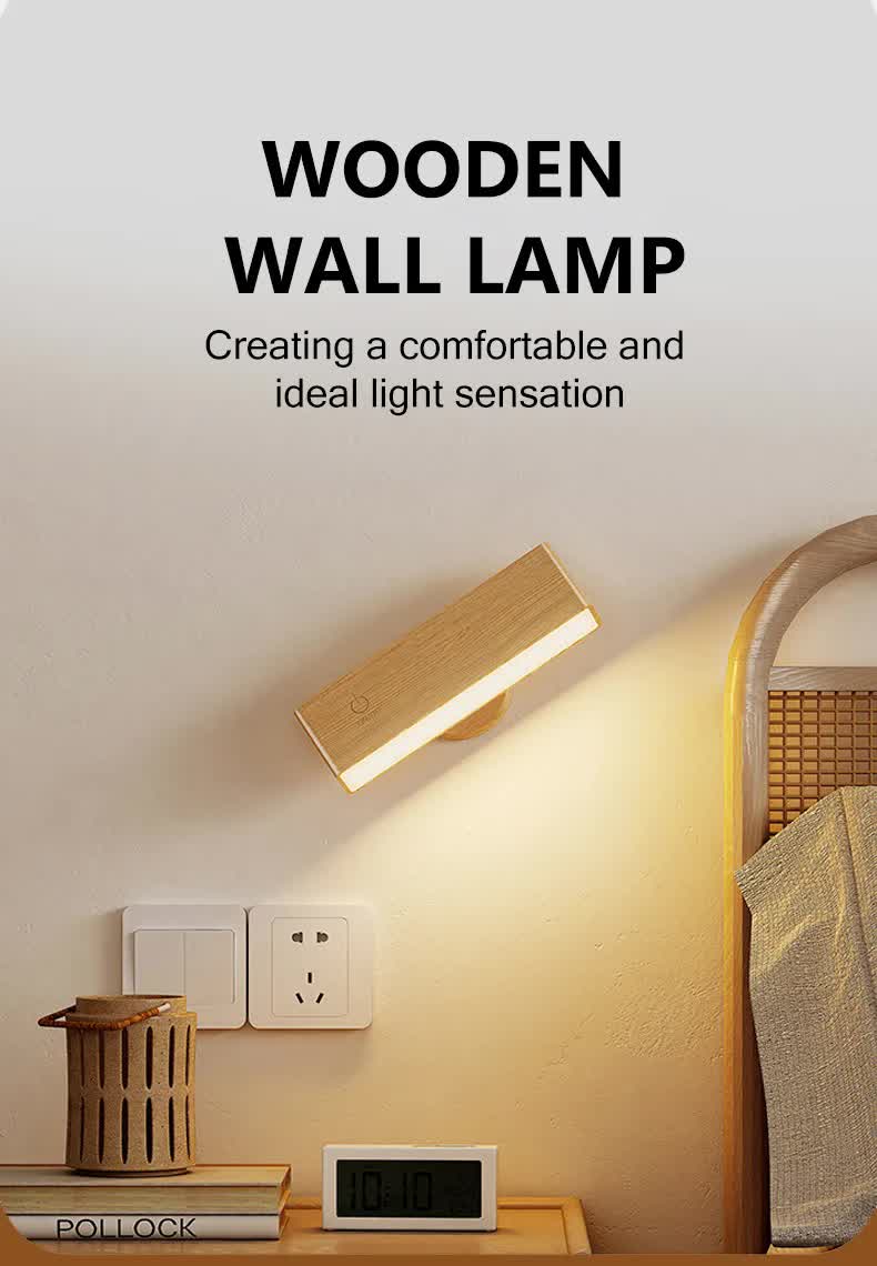 Brown Touch-Control Dimmable Wooden LED Wall Light - Minimalist Design