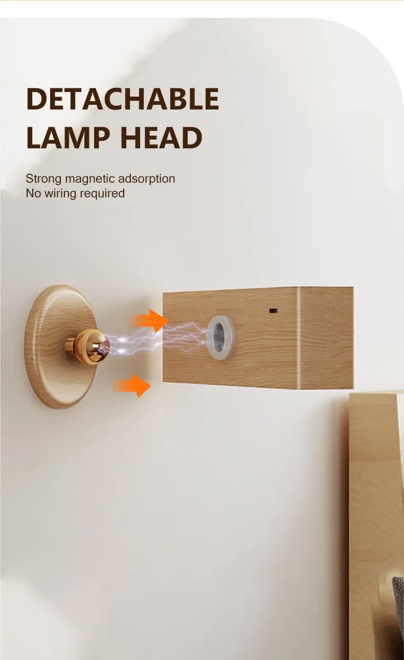 Brown Touch-Control Dimmable Wooden LED Wall Light - Minimalist Design