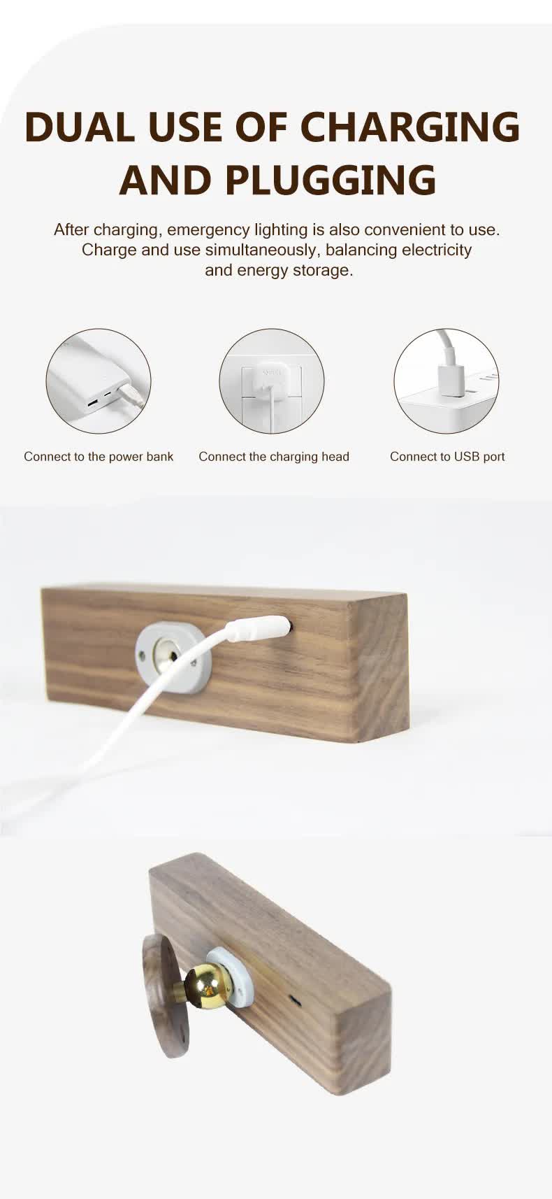 Brown Touch-Control Dimmable Wooden LED Wall Light - Minimalist Design