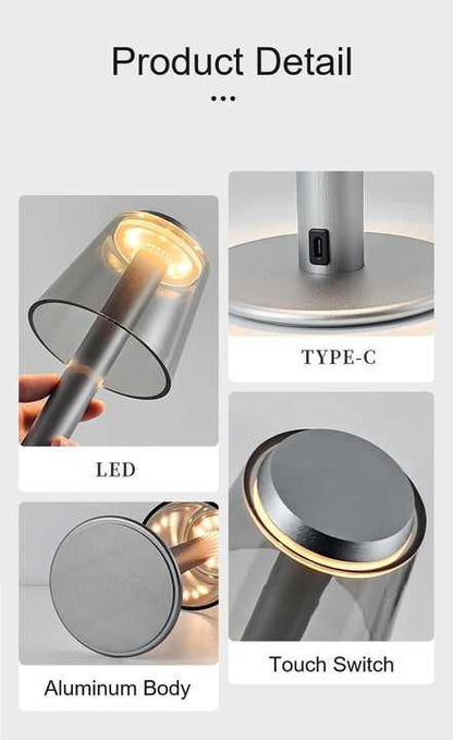 Gold Stylish Transparent Desk Lamp with Touch Control, LED, Type-C Charging – Simple and Modern Design